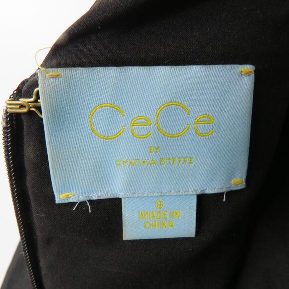 CeCe by Cynthia Steffe Black Lace Satin Mini Dress Size 6 - Picture 9 of 9